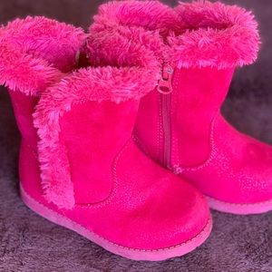 Glittery Pink Faux Shearling Boots